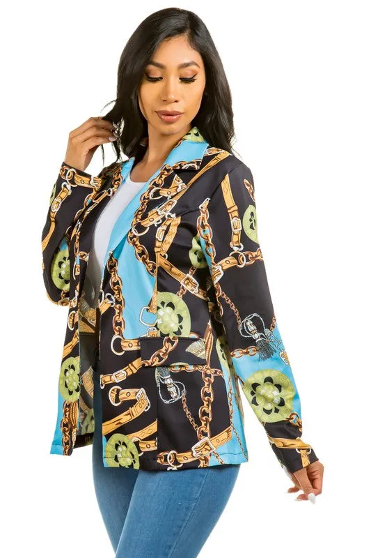 Black Abstract Print Blazers