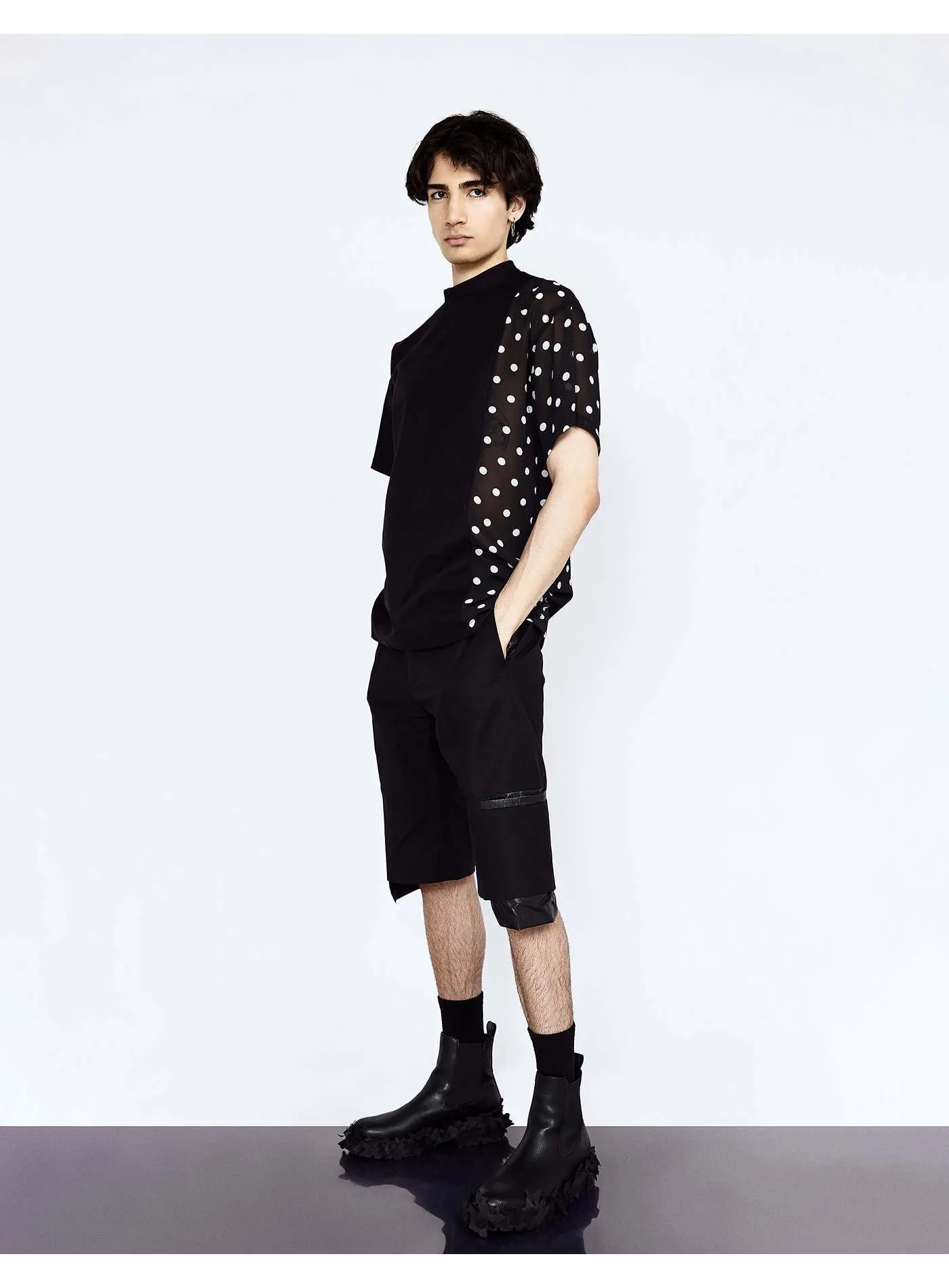 Black and White Polka Dot Side Panel Short Sleeve Top