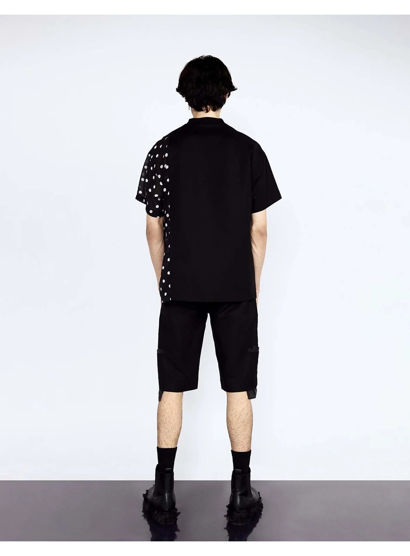 Black and White Polka Dot Side Panel Short Sleeve Top