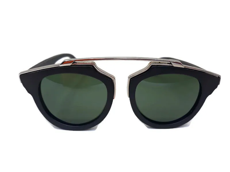 Black Bamboo and Silver Trim Sunglasses, Green Polarized Lenses with Bamboo Case