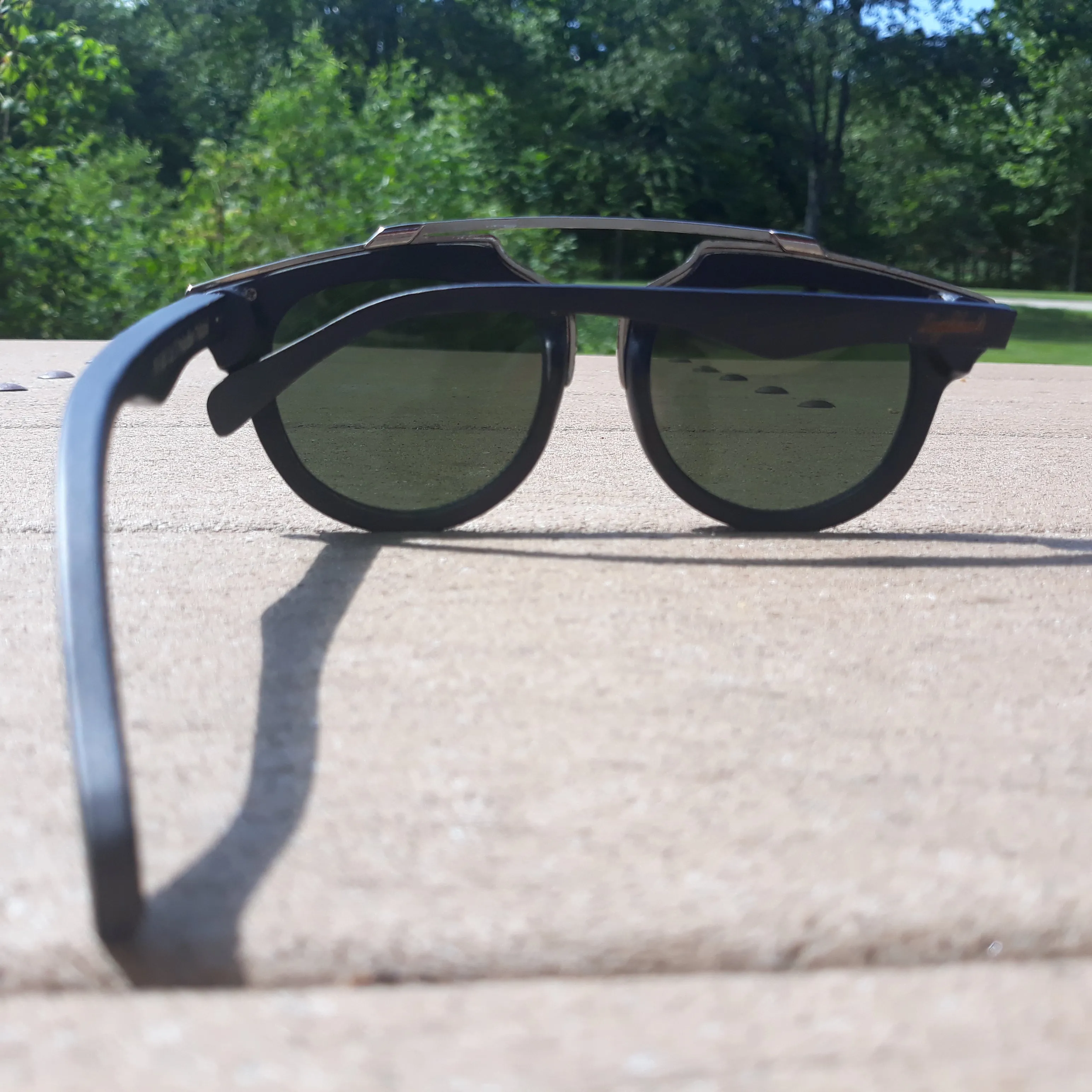 Black Bamboo and Silver Trim Sunglasses, Green Polarized Lenses with Bamboo Case