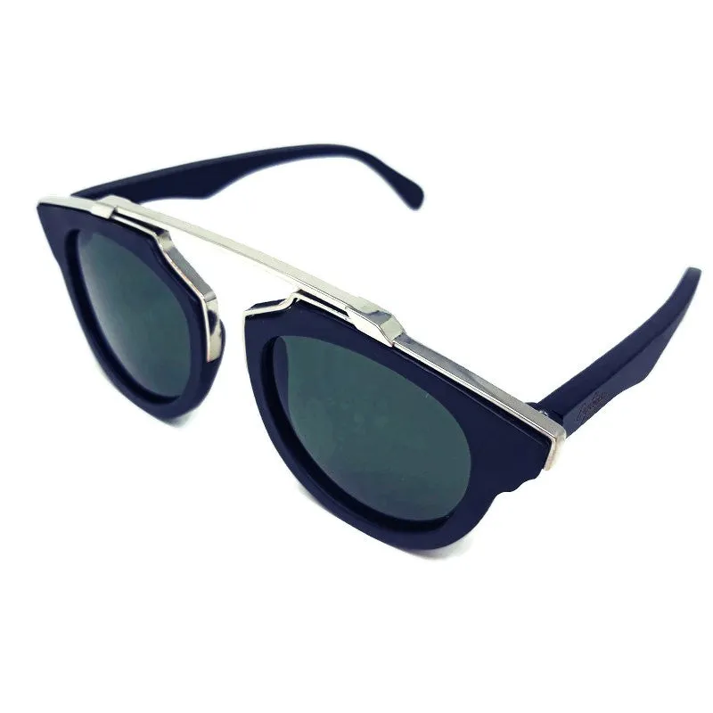 Black Bamboo and Silver Trim Sunglasses, Green Polarized Lenses with Bamboo Case