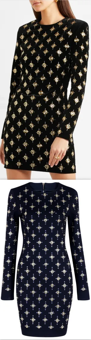 Black Bead-Embellished Stretch Mini Dress