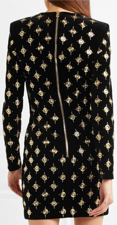Black Bead-Embellished Stretch Mini Dress