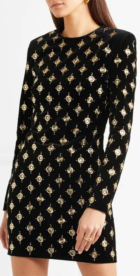 Black Bead-Embellished Stretch Mini Dress