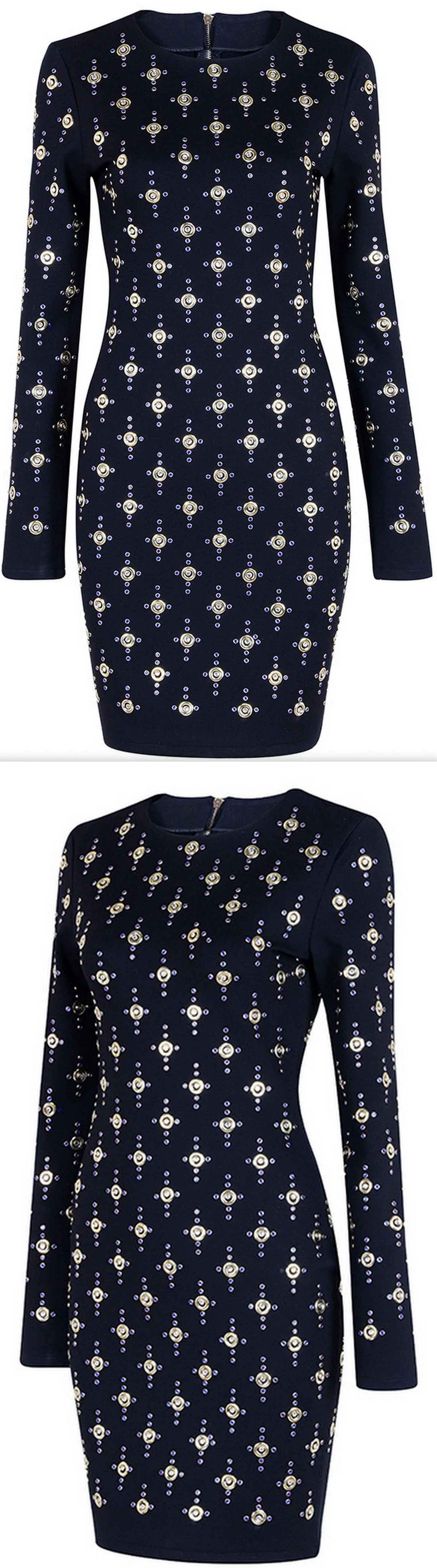 Black Bead-Embellished Stretch Mini Dress