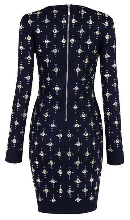 Black Bead-Embellished Stretch Mini Dress