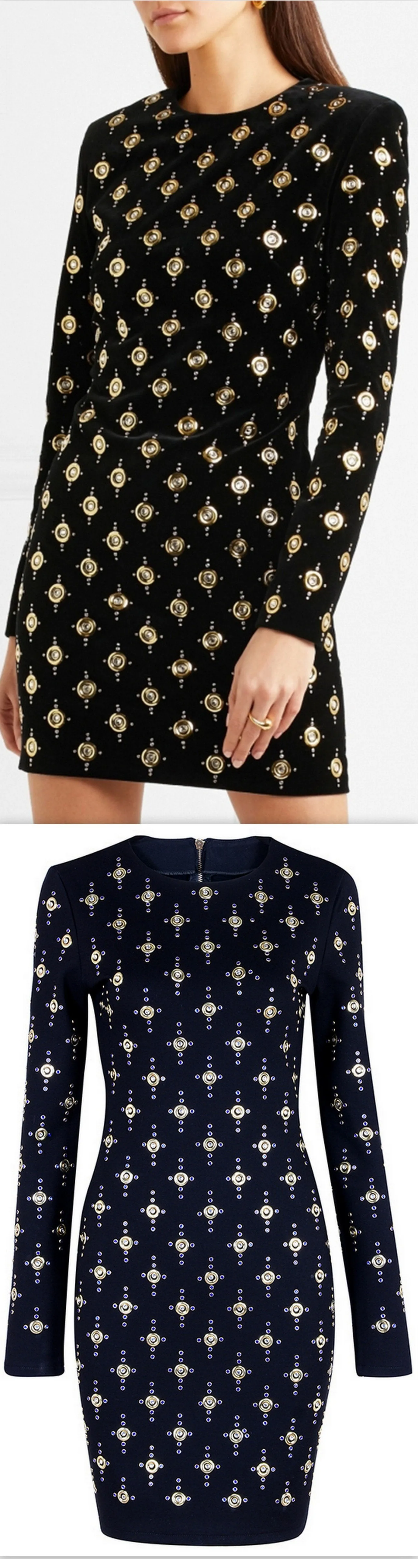 Black Bead-Embellished Stretch Mini Dress