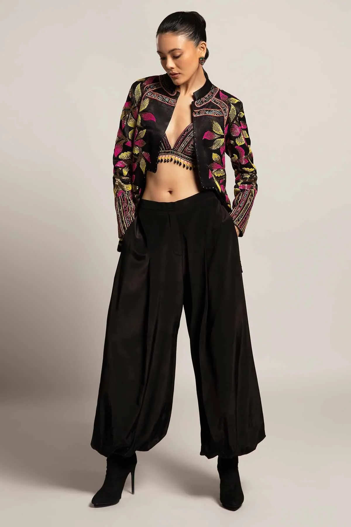 Black Beadwork Indo-Western Set