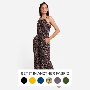 Black Block Print Frilled Cotton Camisole Short Jumpsuit