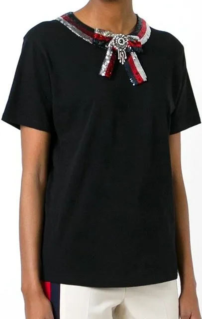 Black Bow-Embellished T-Shirt