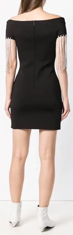 Black Crystal Fringe Embellished Mini Dress