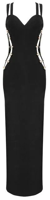 Black Double-Strap Safety-Pin Embellished Gown