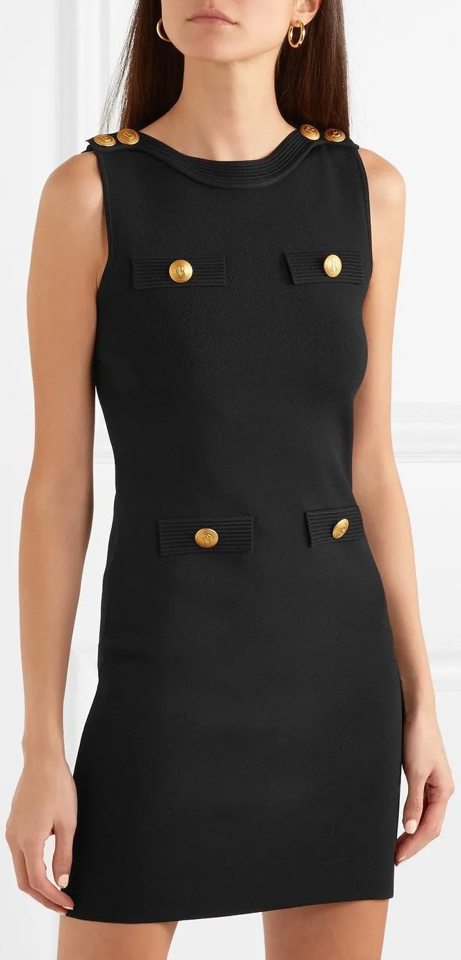 Black Embellished Knit Mini Dress