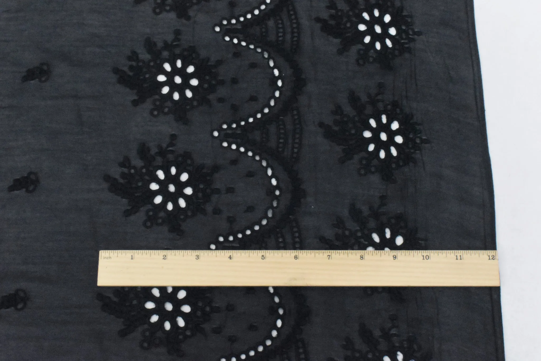 Black Famous Designer Cotton Silk Bordered Eyelet Embroidered Voile Fabric