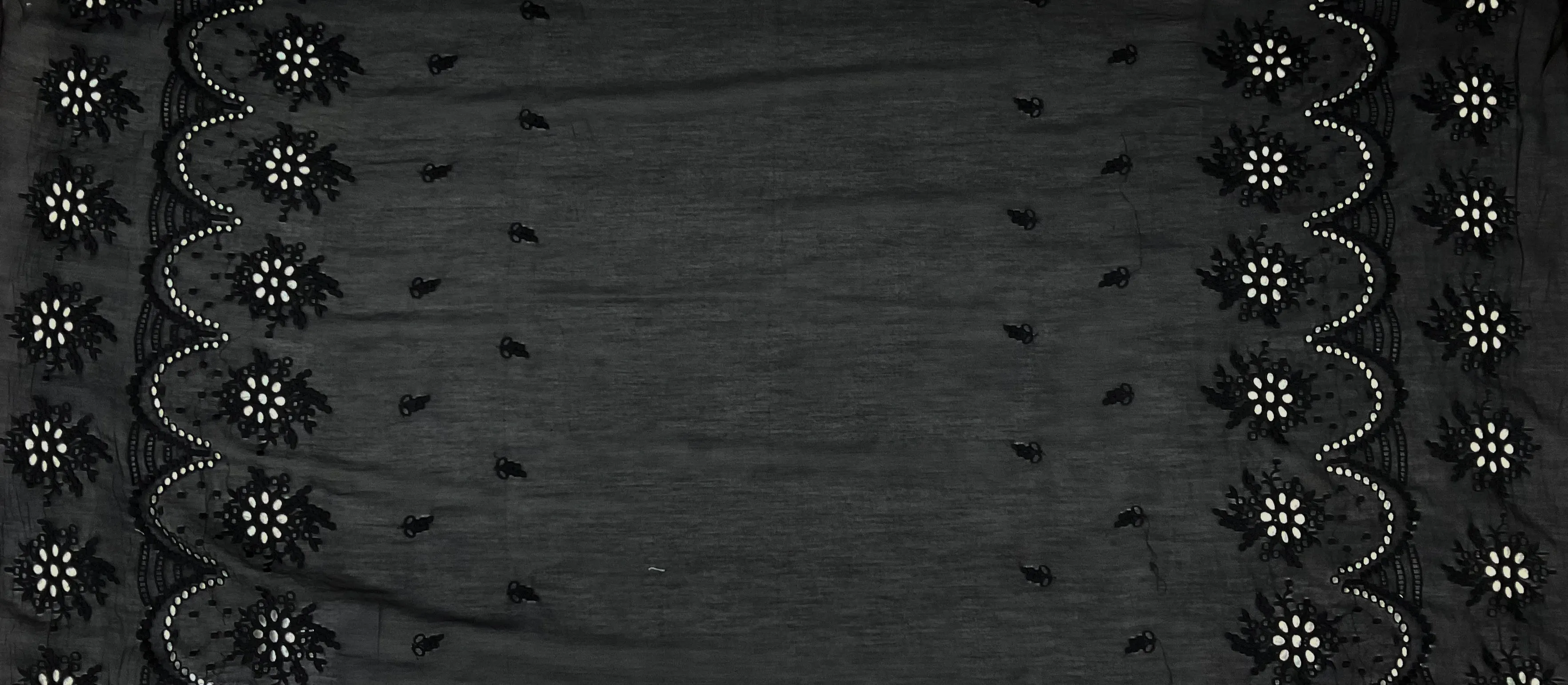 Black Famous Designer Cotton Silk Bordered Eyelet Embroidered Voile Fabric