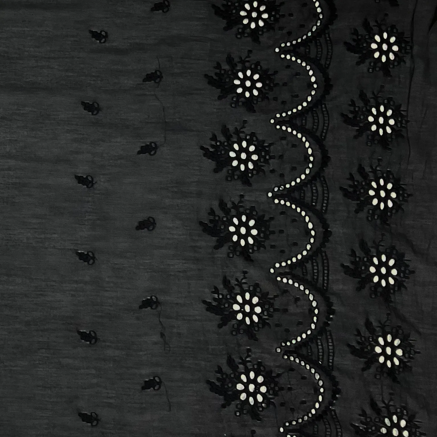Black Famous Designer Cotton Silk Bordered Eyelet Embroidered Voile Fabric