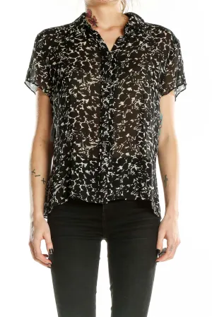 Black Floral Print Silk Blouse