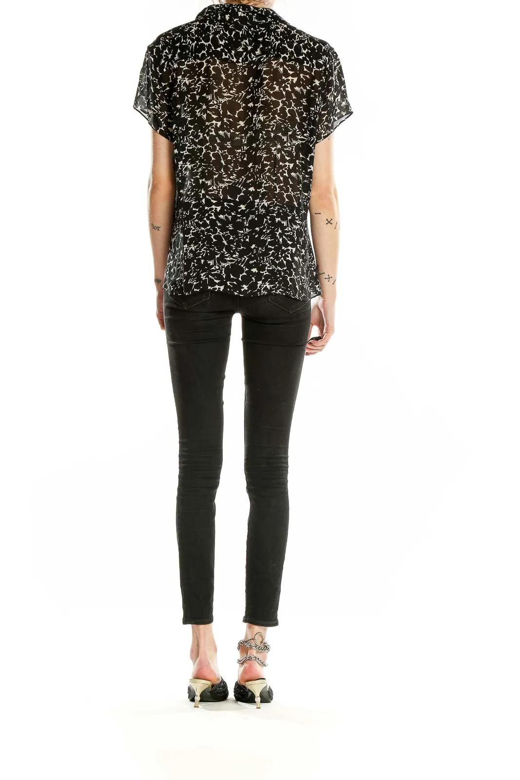Black Floral Print Silk Blouse