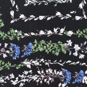 Black-Green-Multi Floral Border Panel Printed Washed Silk Woven Fabric