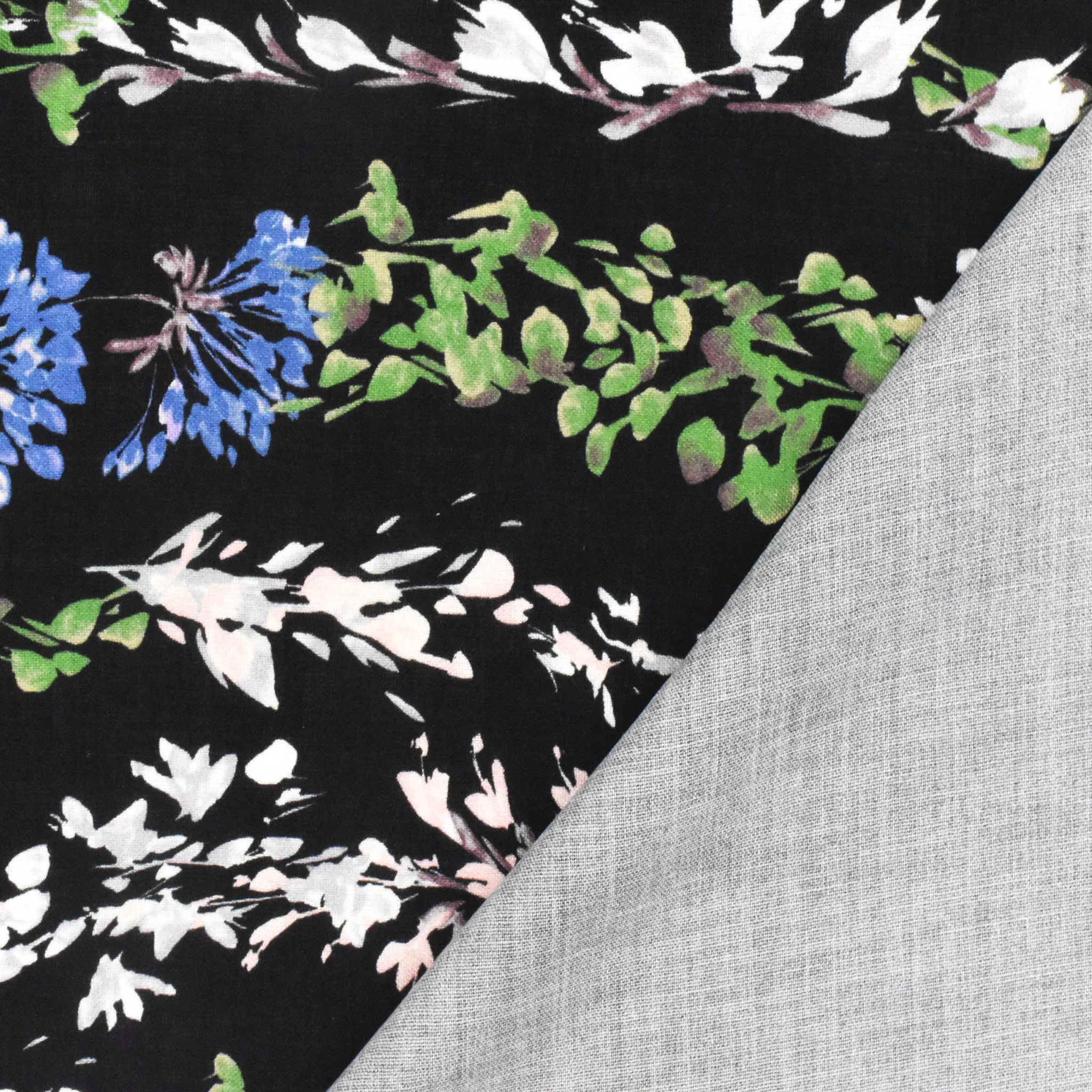 Black-Green-Multi Floral Border Panel Printed Washed Silk Woven Fabric