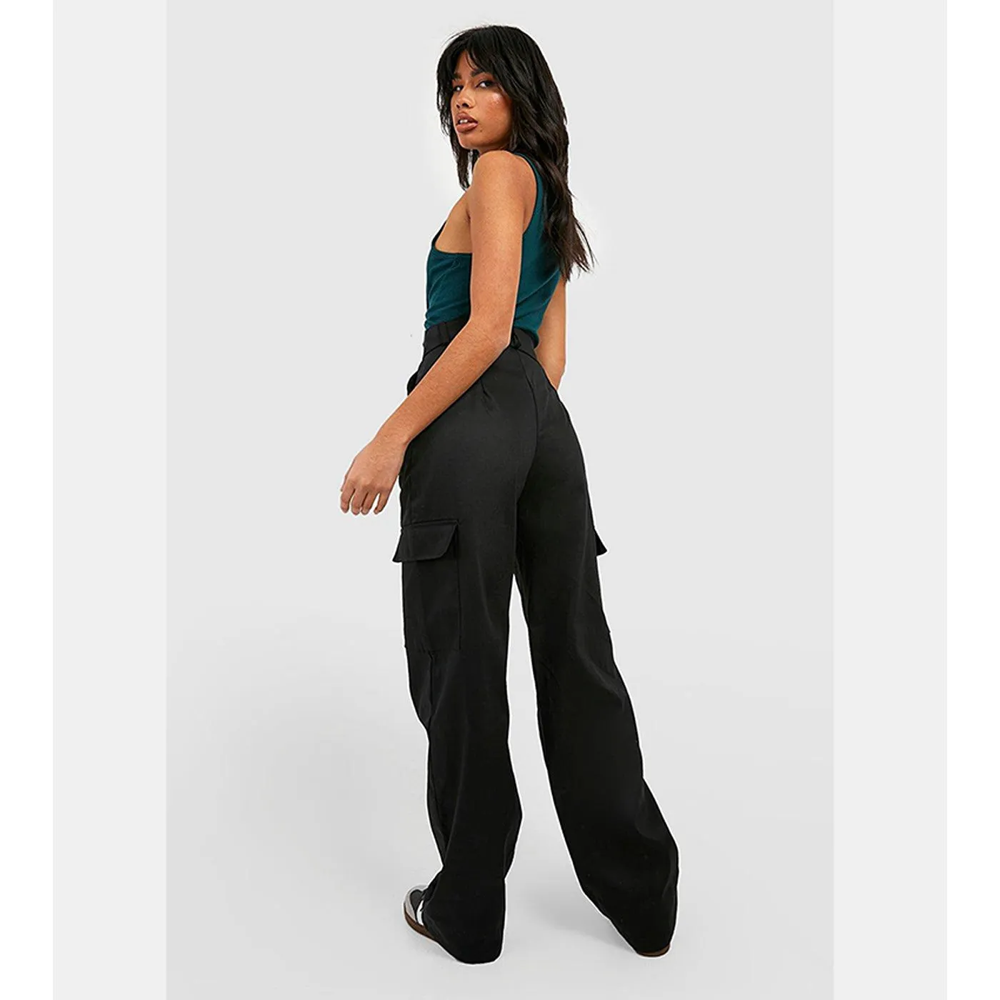 Black High Waist Straight Leg Cargo Pants