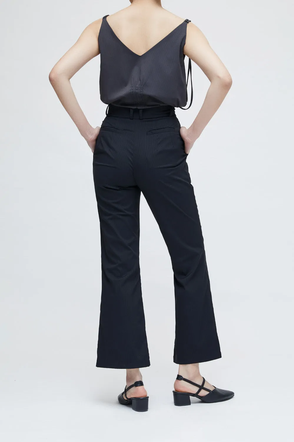 Black high waisted flared trousers