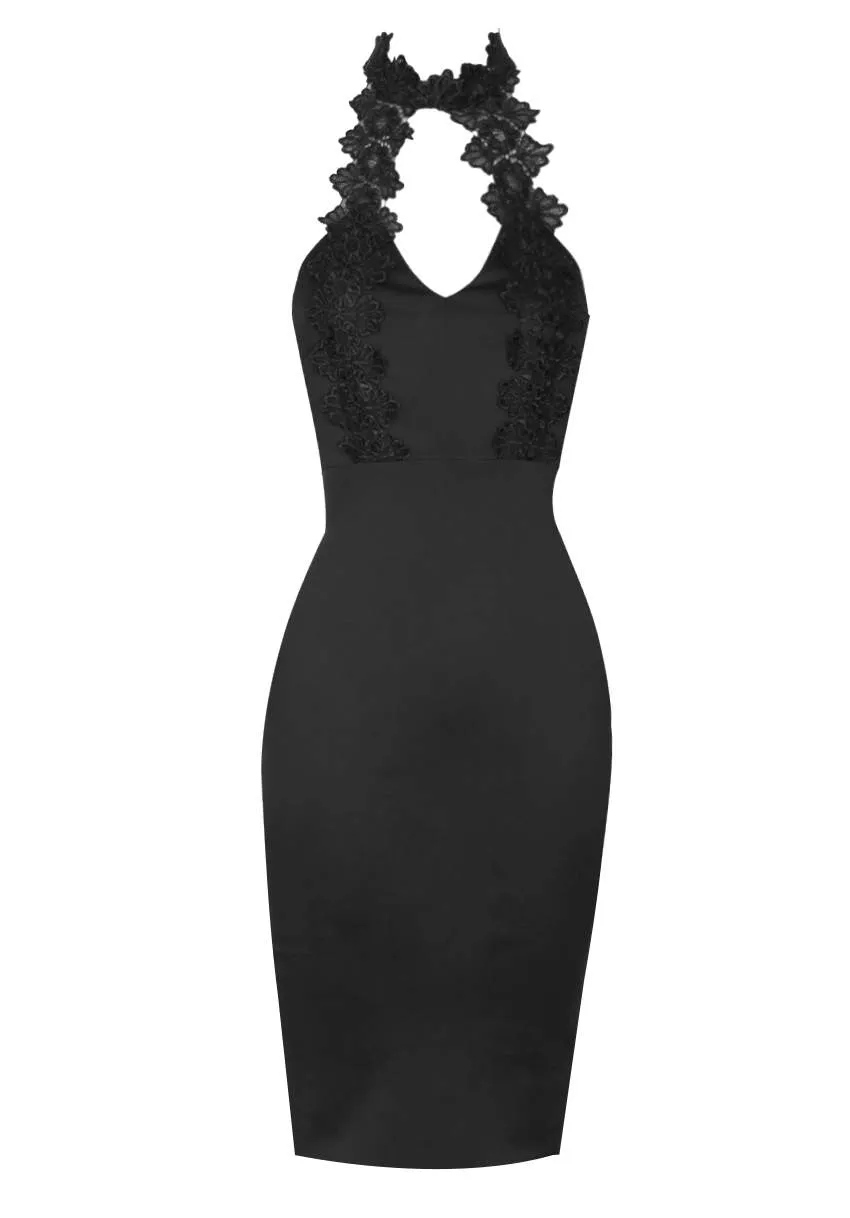 Black Lace Choker Midi Dress