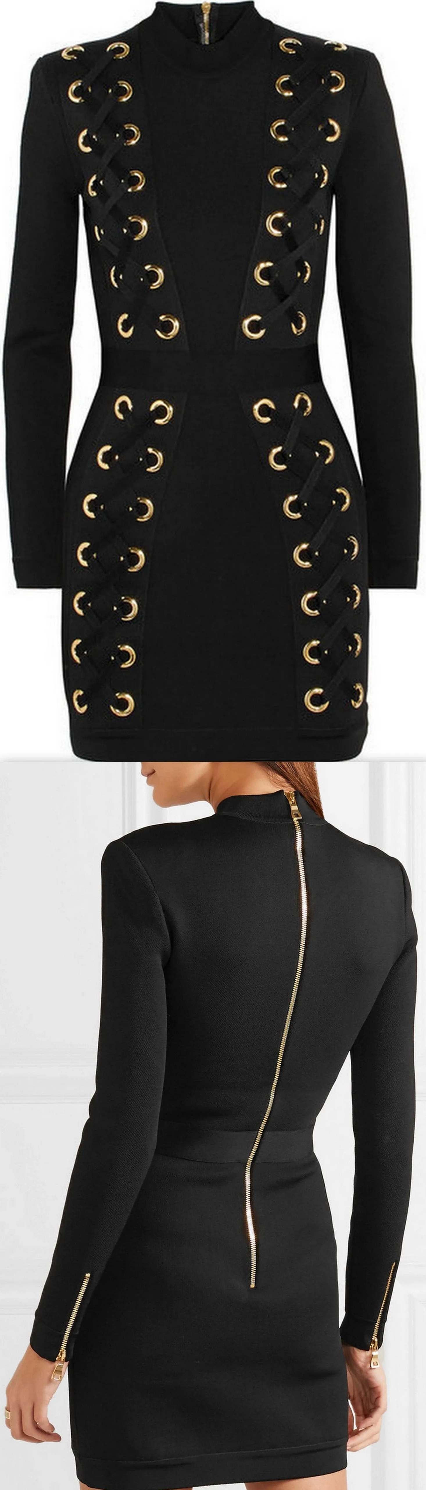 Black Lace-Up Stretch-Jersey Mini Dress