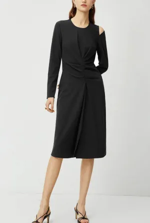 Black Long Sleeve Midi Dress