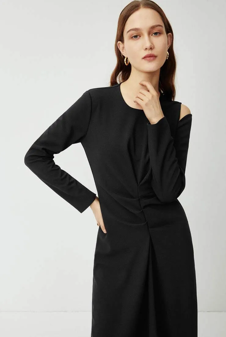 Black Long Sleeve Midi Dress