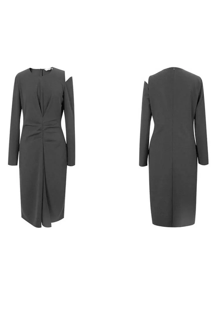 Black Long Sleeve Midi Dress