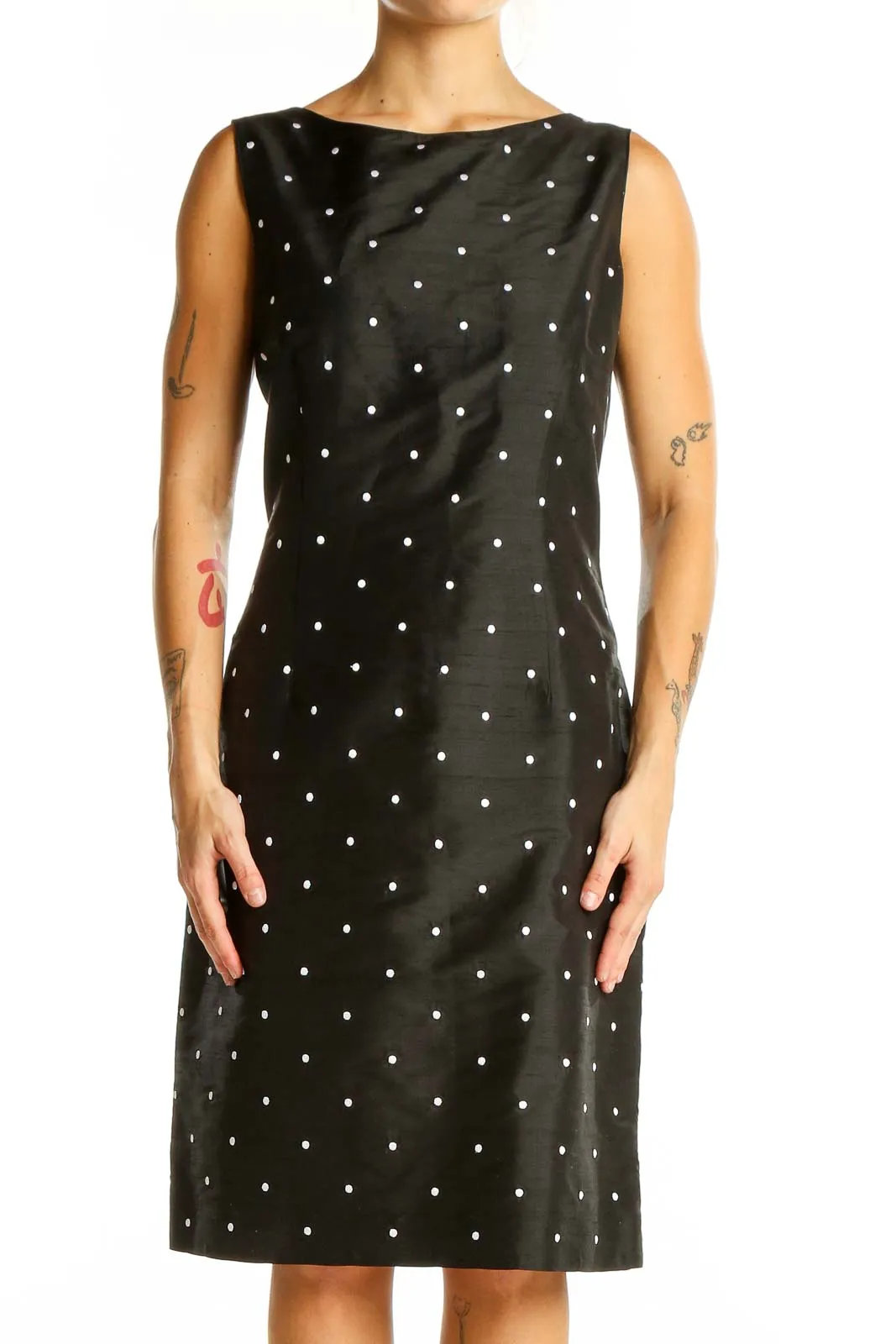Black Polka Dot Sleeveless Sheath Dress