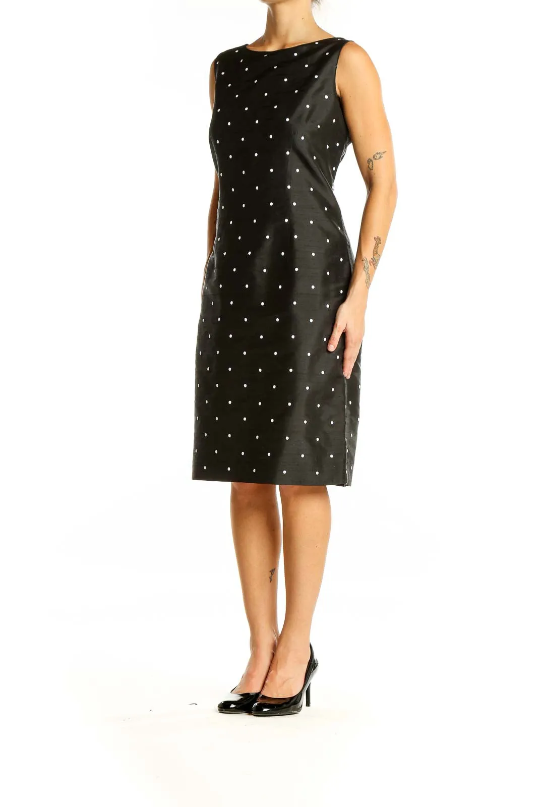 Black Polka Dot Sleeveless Sheath Dress