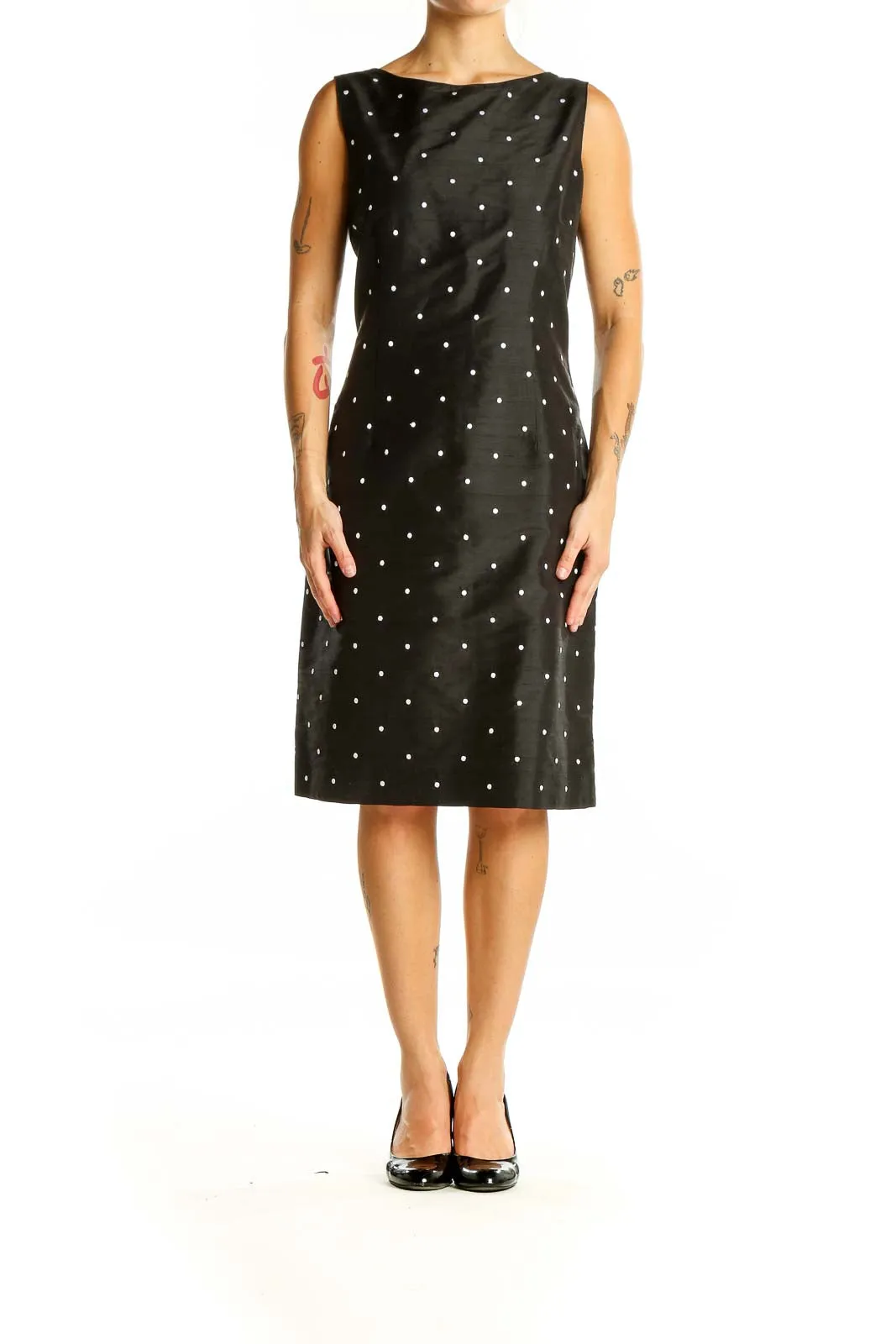 Black Polka Dot Sleeveless Sheath Dress