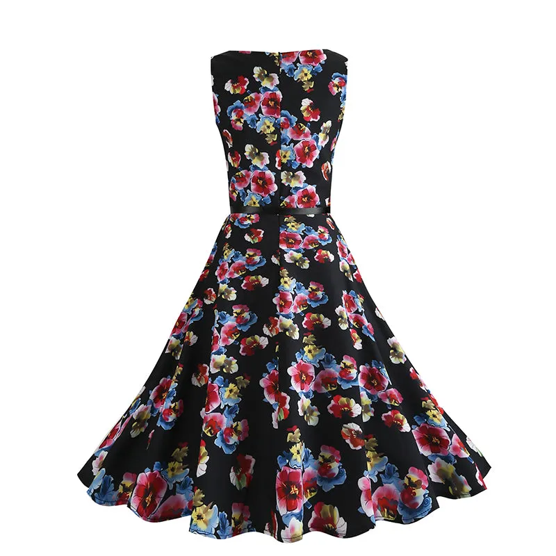 Black Print Vintage Sleeveless Dress