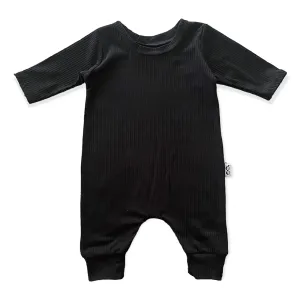 Black Rib Harem Long-Sleeve Romper