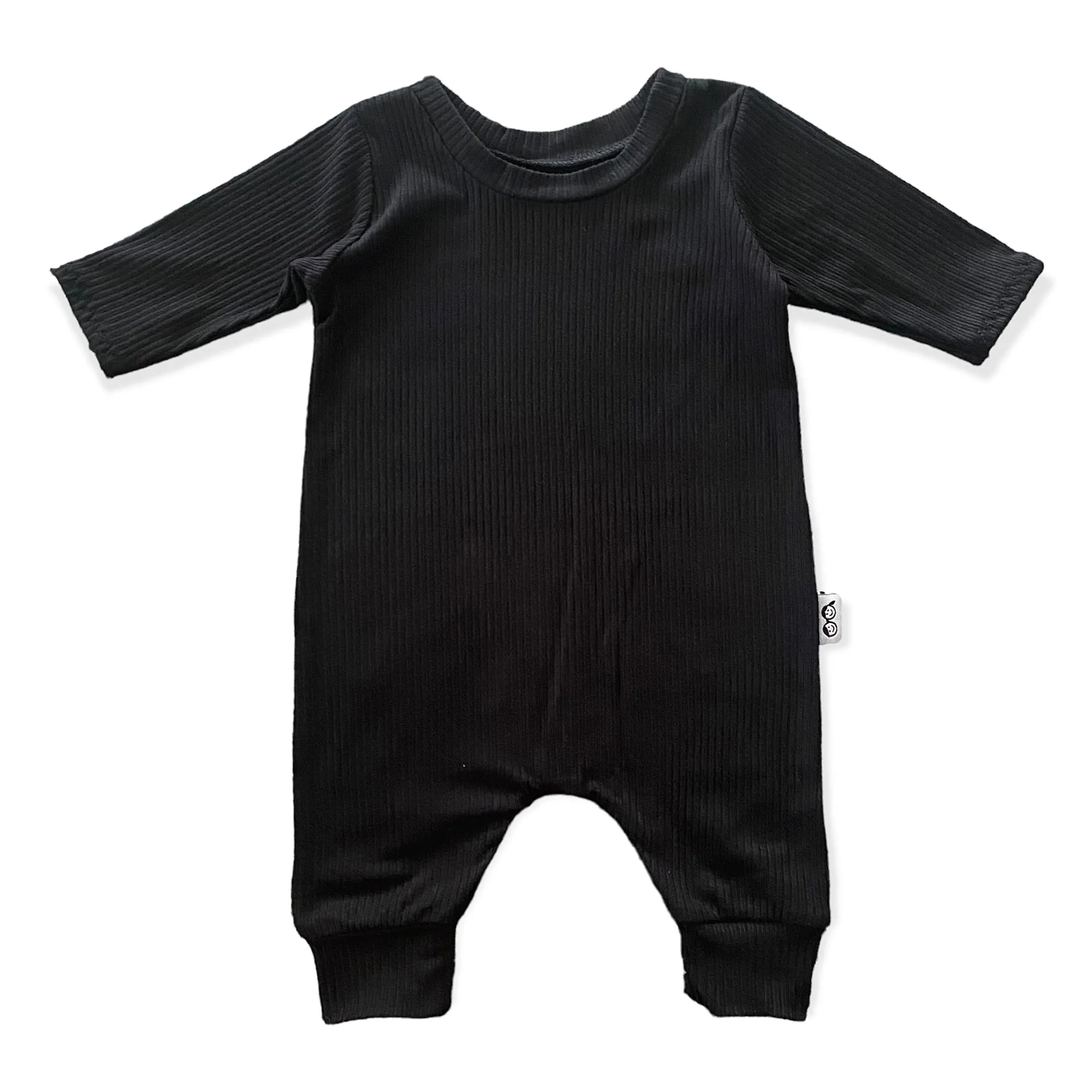 Black Rib Harem Long-Sleeve Romper
