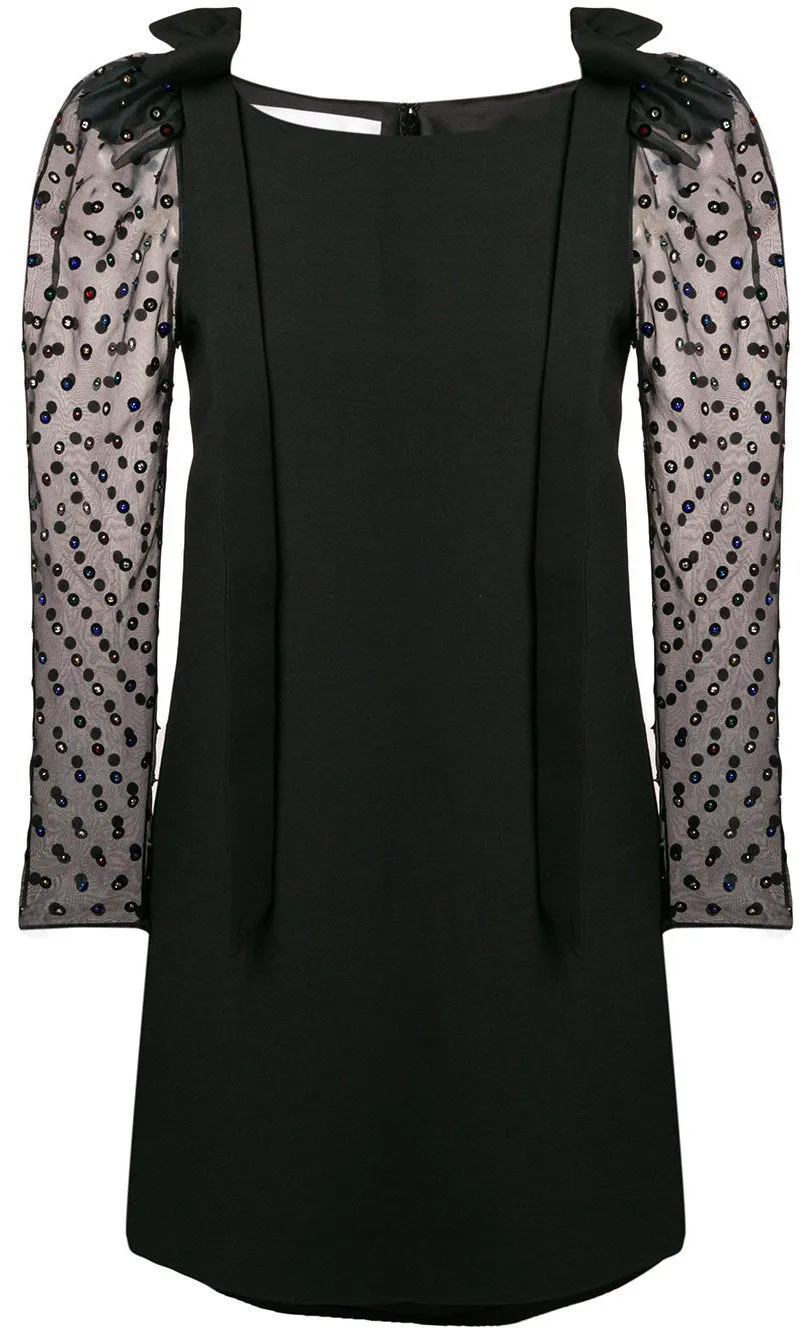 Black Sequined Puff-Sleeve Mini Dress