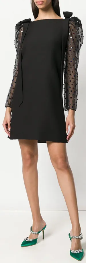 Black Sequined Puff-Sleeve Mini Dress