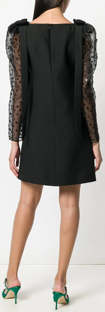 Black Sequined Puff-Sleeve Mini Dress