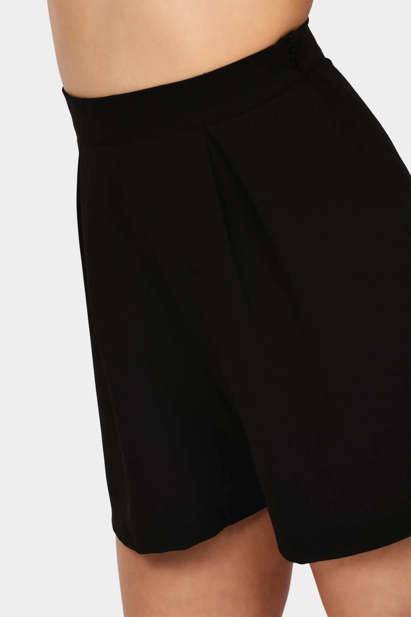 Black Side Zip Woven Shorts