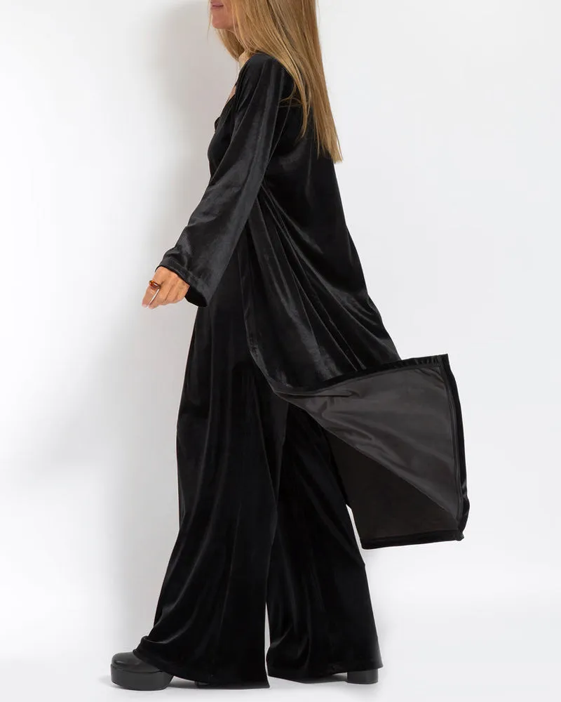 Black Stretch Knit Frock Cardigans Coat
