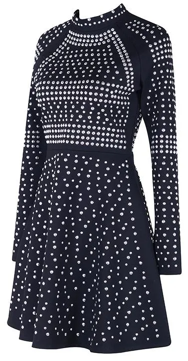 Black Studded A-Line Mini Skater Dress