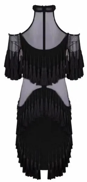 Black Tassel & Bead Embellished Mini Dress