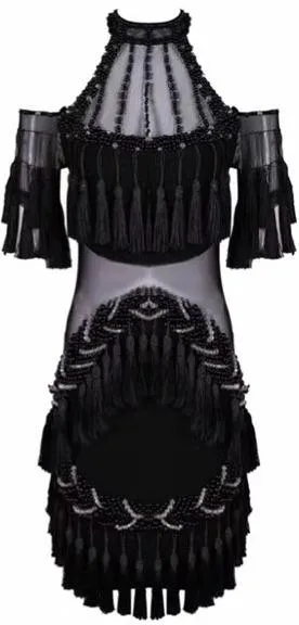 Black Tassel & Bead Embellished Mini Dress