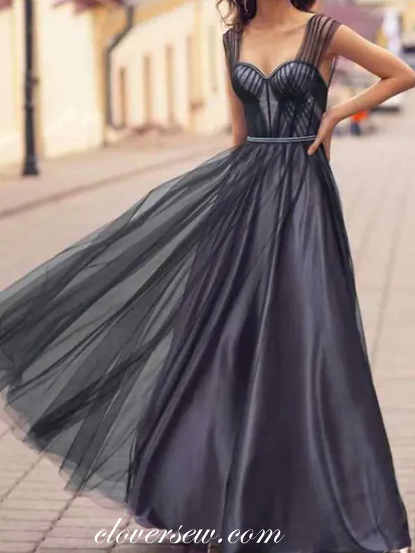 Black Tulle Pleating Sleeveless Sweetheart A-line Fashion Dresses, CP0728