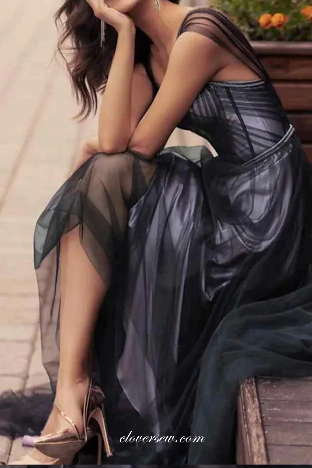 Black Tulle Pleating Sleeveless Sweetheart A-line Fashion Dresses, CP0728