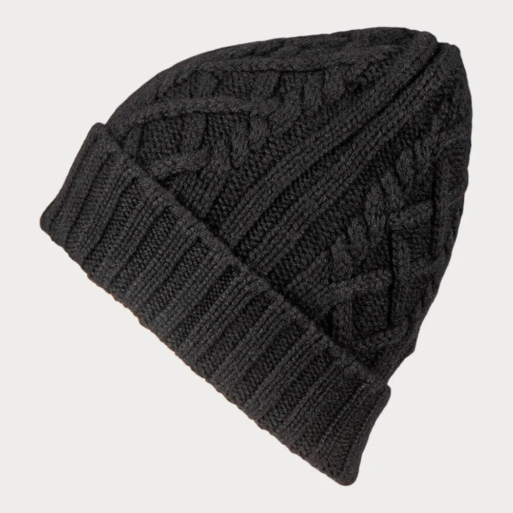 Black Waffle and Cable Knit Cashmere Beanie