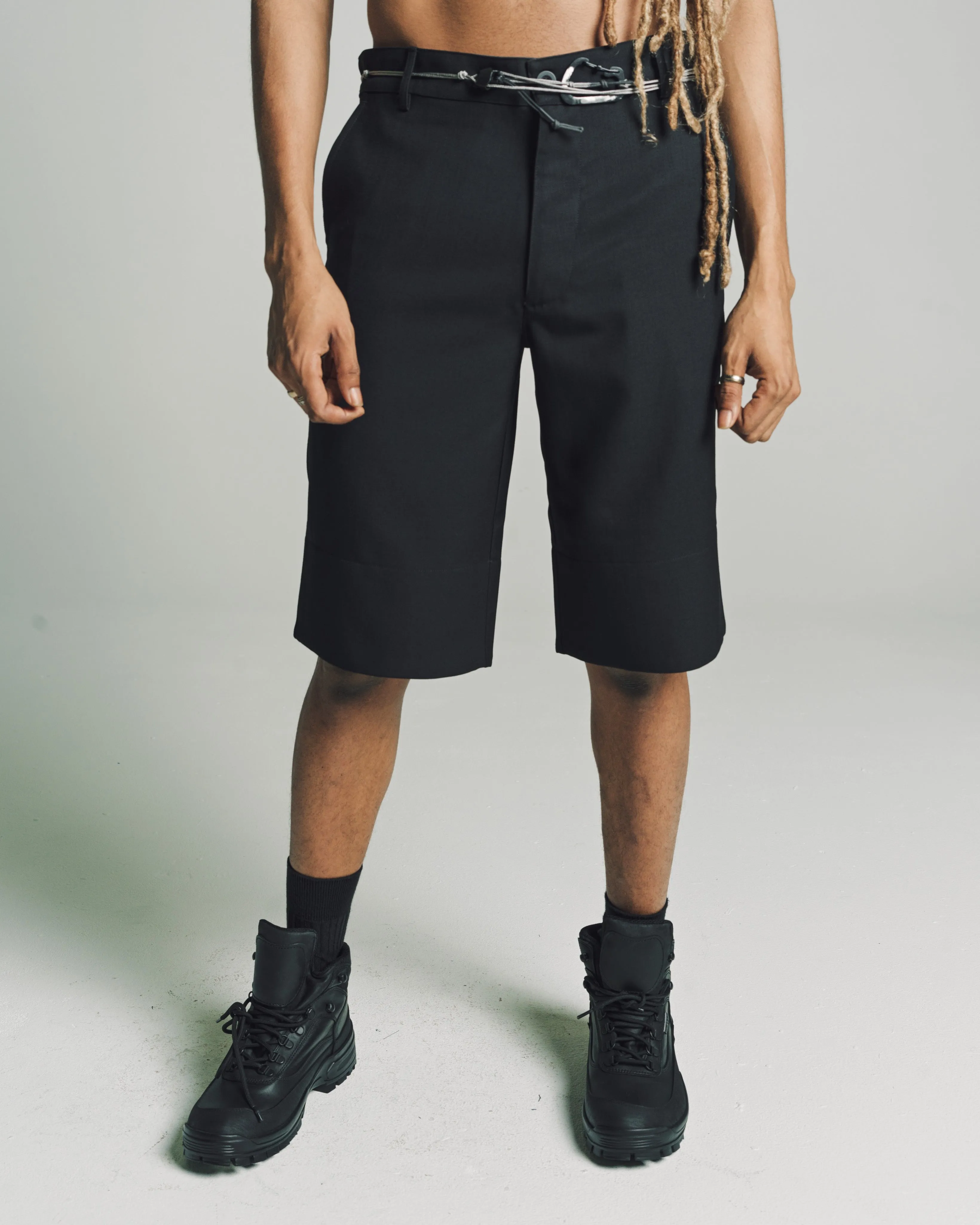 Black Wool Tailored Shorts